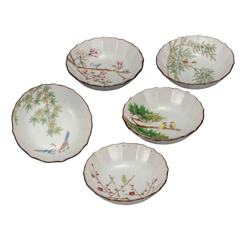 日本の伝統工芸品【九谷焼】3.8号小鉢揃 小鳥春秋（5客組）