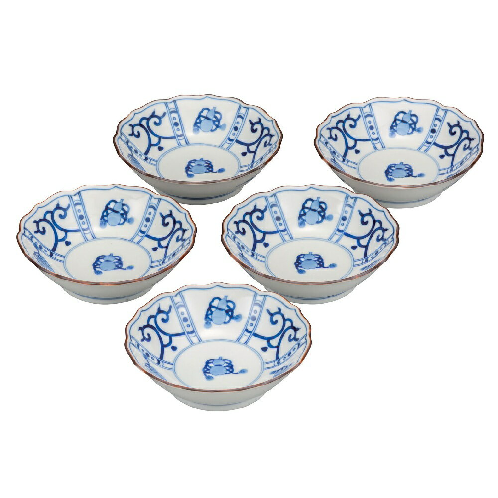 日本の伝統工芸品【九谷焼】4.2号小鉢揃 染付宝尽くし（5客組）