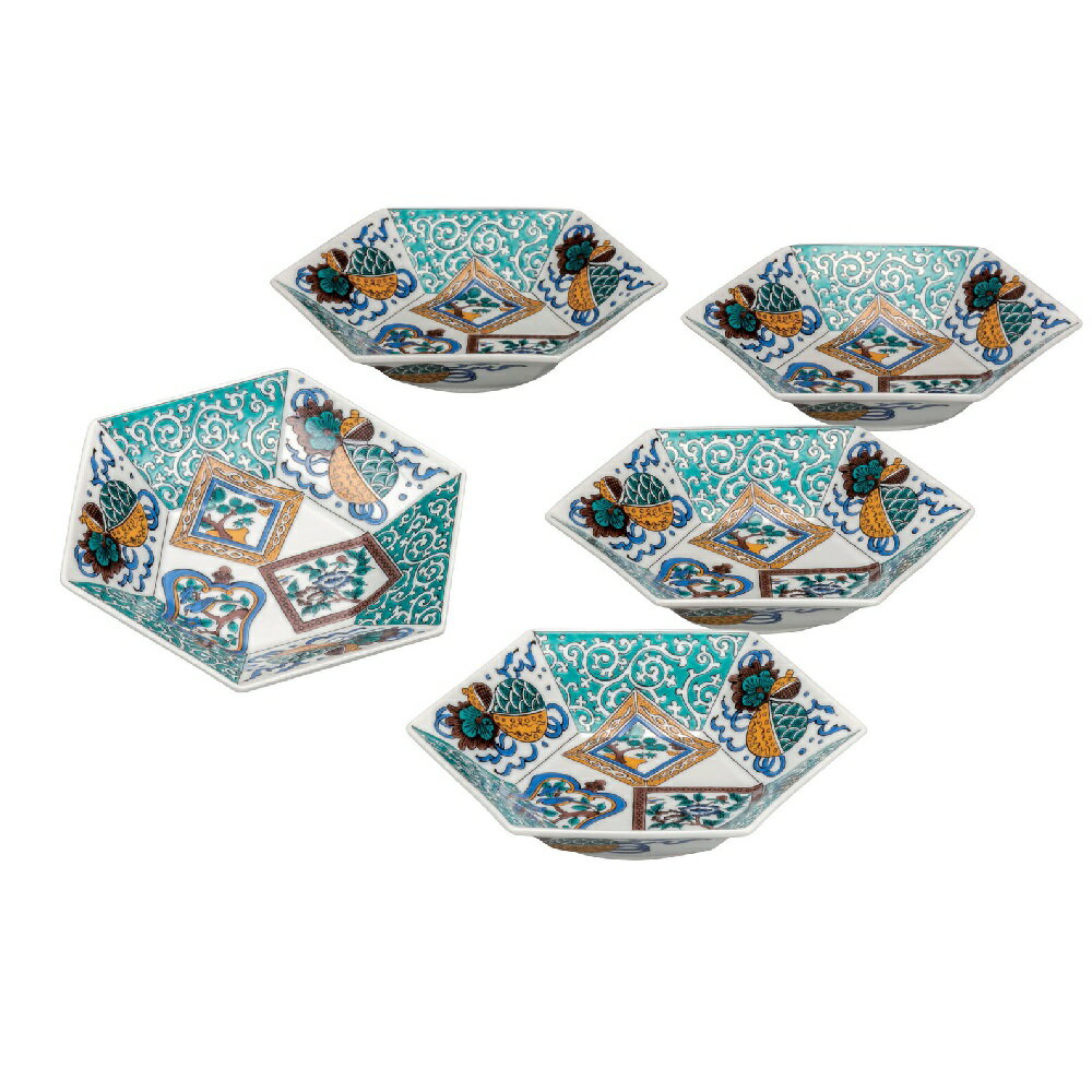 日本の伝統工芸品【九谷焼】6号小鉢揃 色絵宝紋（5客組）