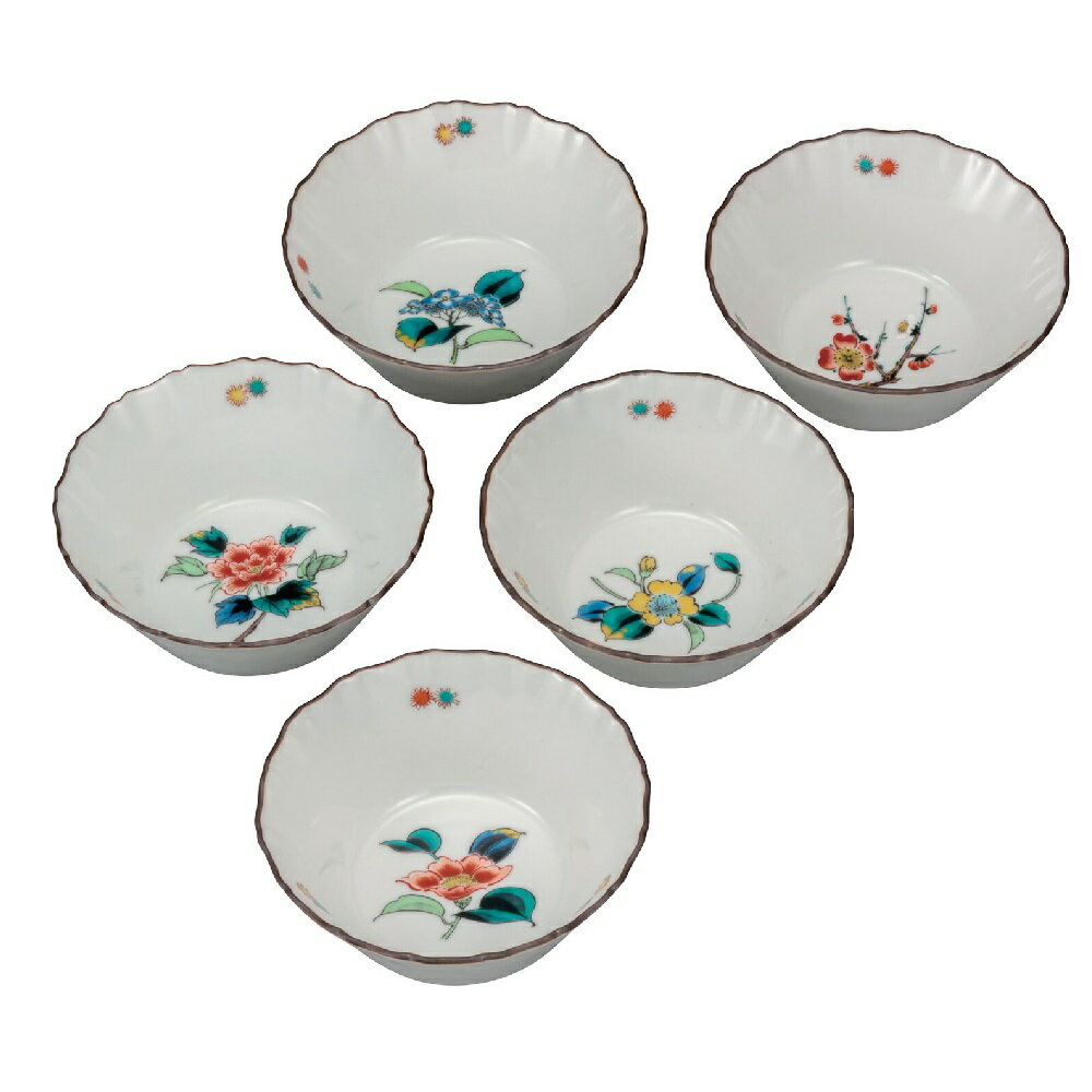 乐天商城 - 日本の伝統工芸品【九谷焼】3.5号小鉢揃 草花絵変り（5客組）