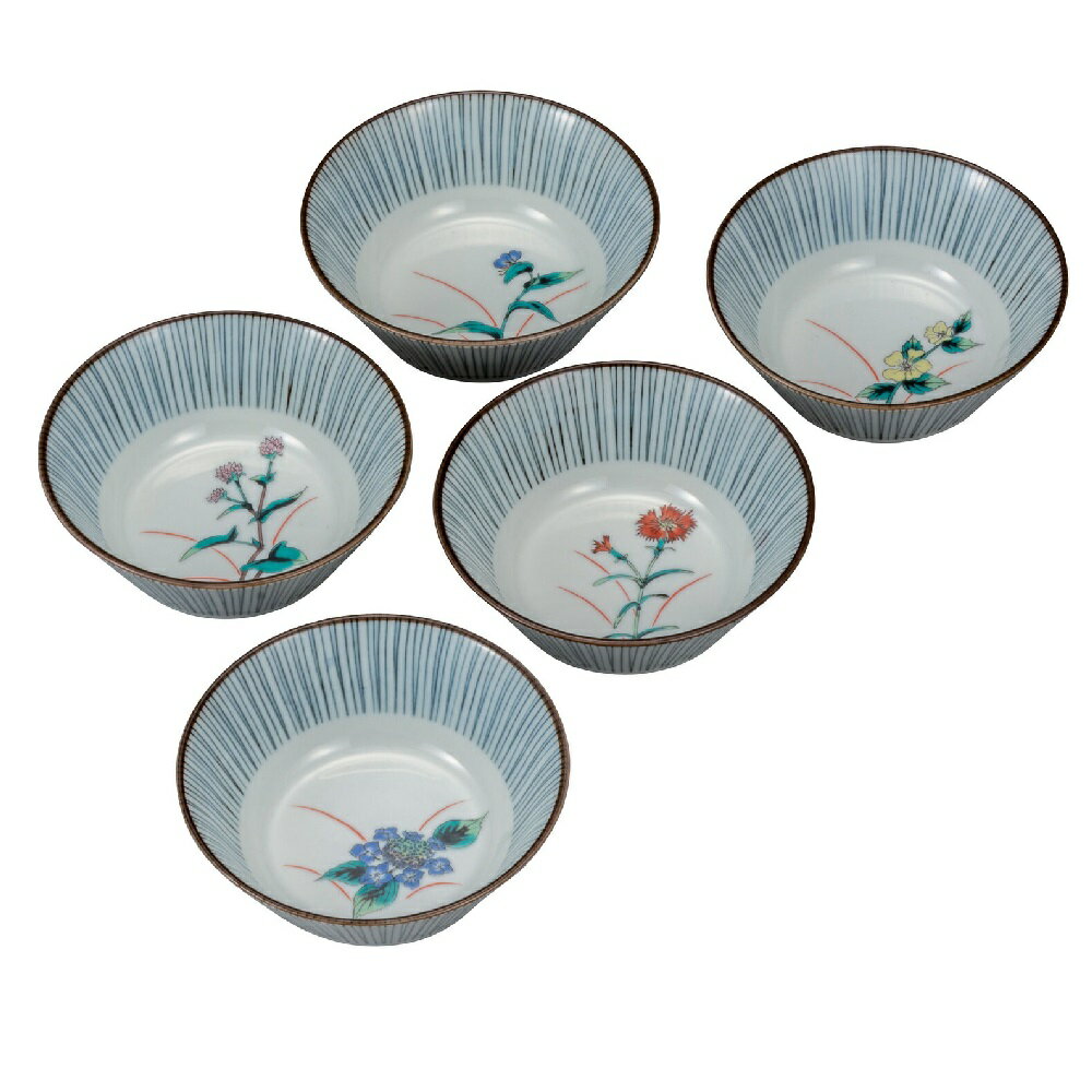 日本の伝統工芸品【九谷焼】4.5号小鉢揃 五草花（5客組）