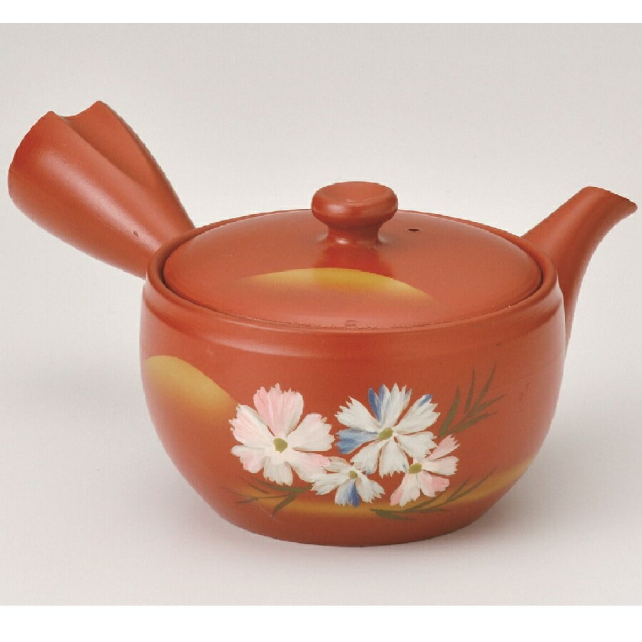 常滑焼 急須【深蒸し急須/さわやか網急須】No.4朱なでしこ 富仙作