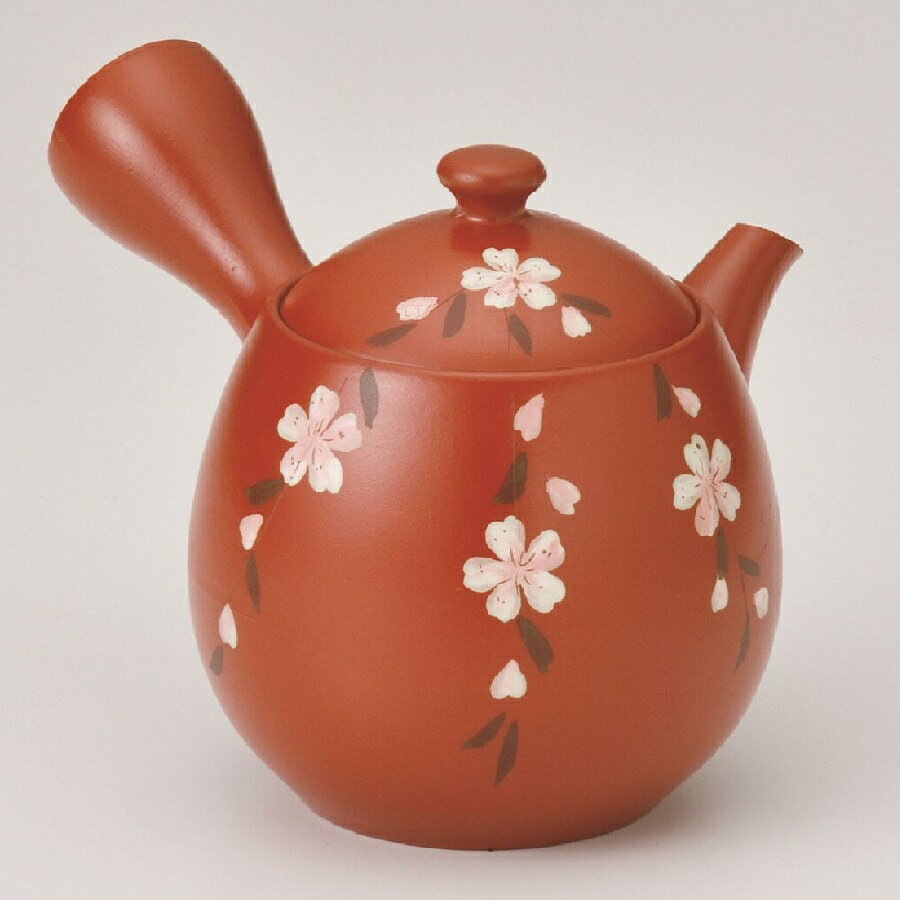 常滑焼 急須【深蒸し急須/さわやか網急須】玉子急須朱しだれ桜 富仙作