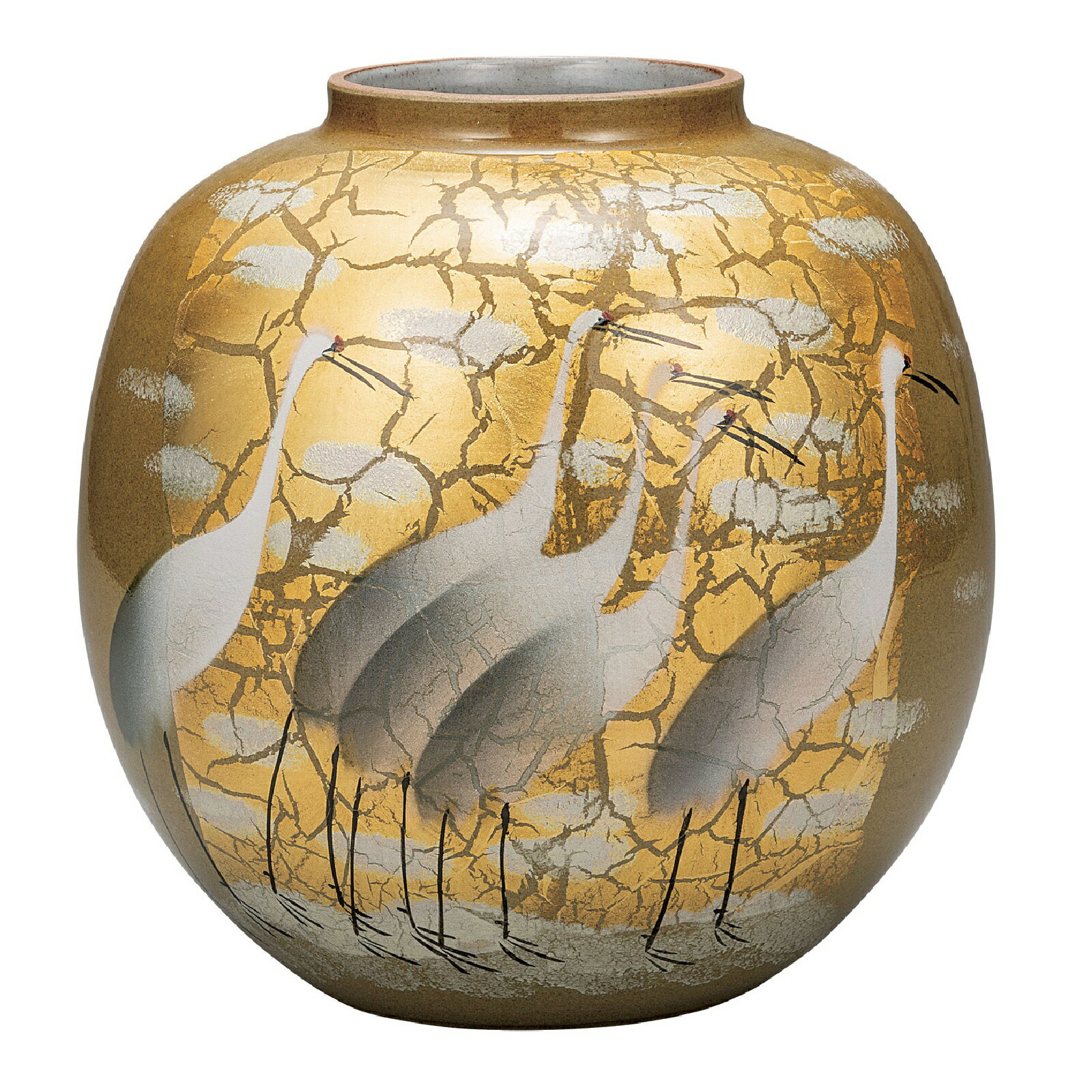 Rakuten - 日本の伝統工芸品【九谷焼】8号花瓶 金箔鶴 山田登陽志