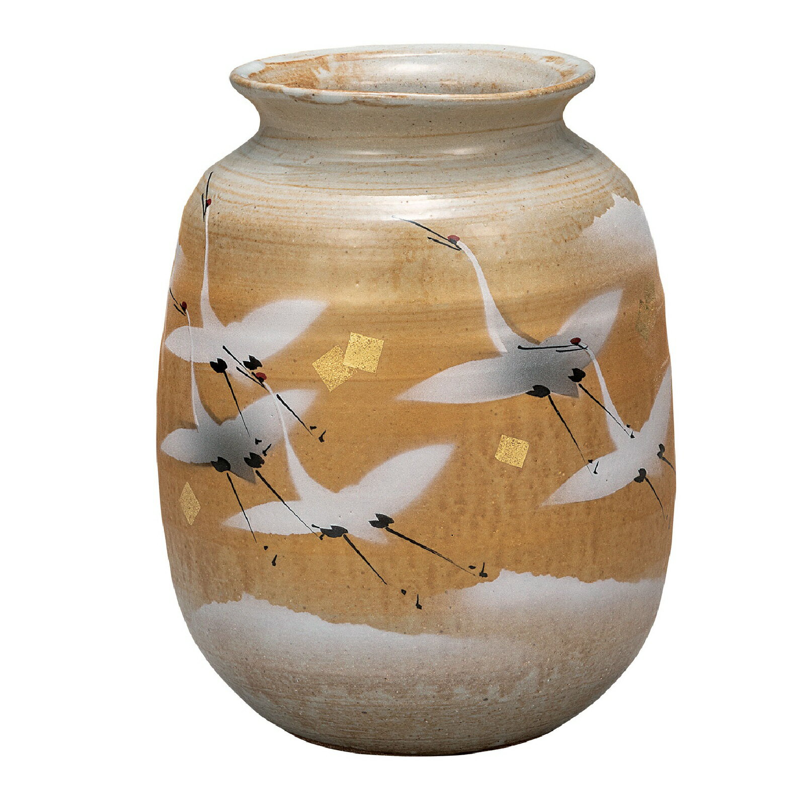 Rakuten - 日本の伝統工芸品【九谷焼】7.5号花瓶 金箔群鶴 山田登陽志