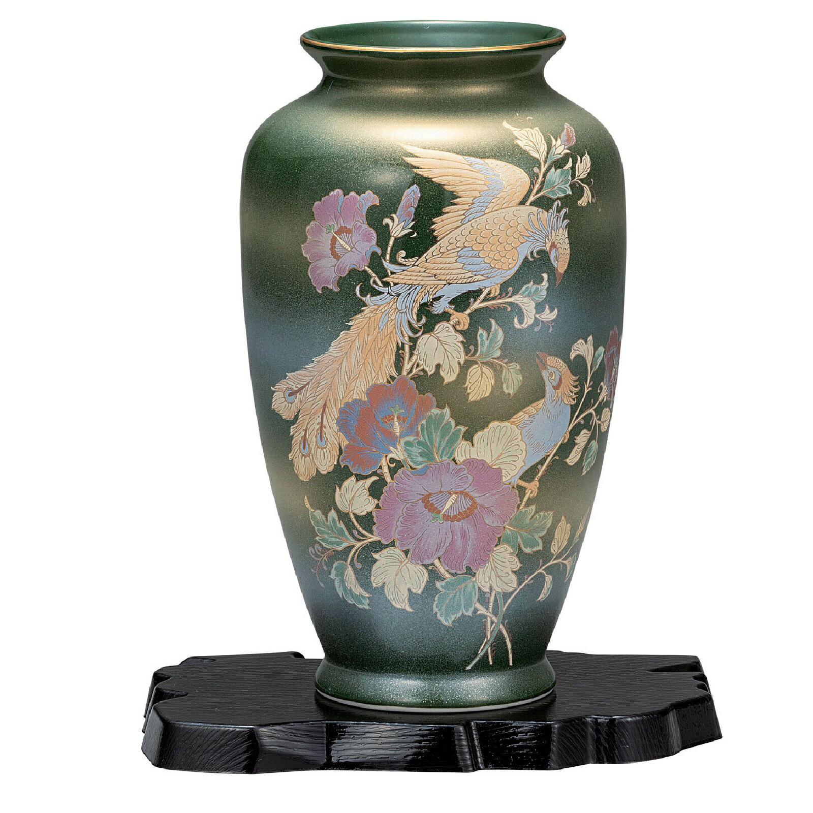Rakuten - 【九谷焼】日本の伝統工芸品【九谷焼】8号寸胴花瓶 オリベ鳳凰 台付