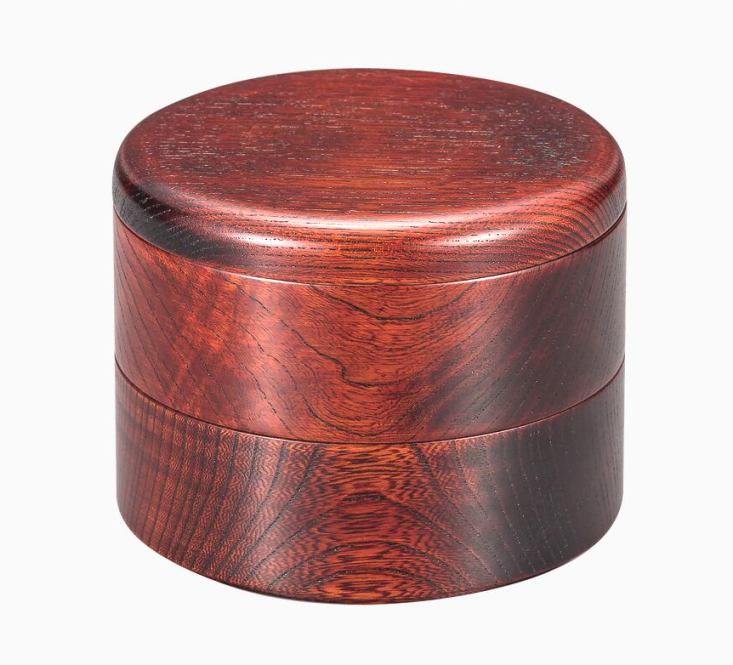 山中漆器 山中塗 4.0木製丸二段重　栓 赤摺/茶摺　拭漆