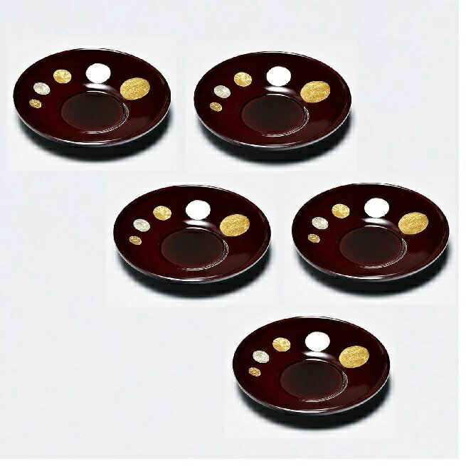 会津漆器・会津塗 溜 4.2 茶托 日月（5枚組）