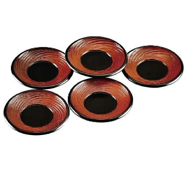 会津漆器・会津塗 黒 4.0 乱引 茶托（漆）（5枚組）