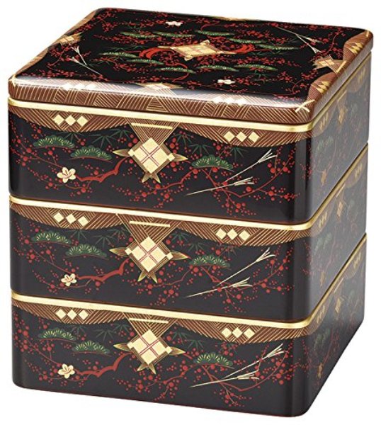 会津漆器 溜内朱 6.0 三段重 会津絵松竹梅 仕切り1本付 (漆・手塗・手描)<お正月 おせち 迎春 運動会 敬老の日 お返し 結婚 誕生日 ギフト>