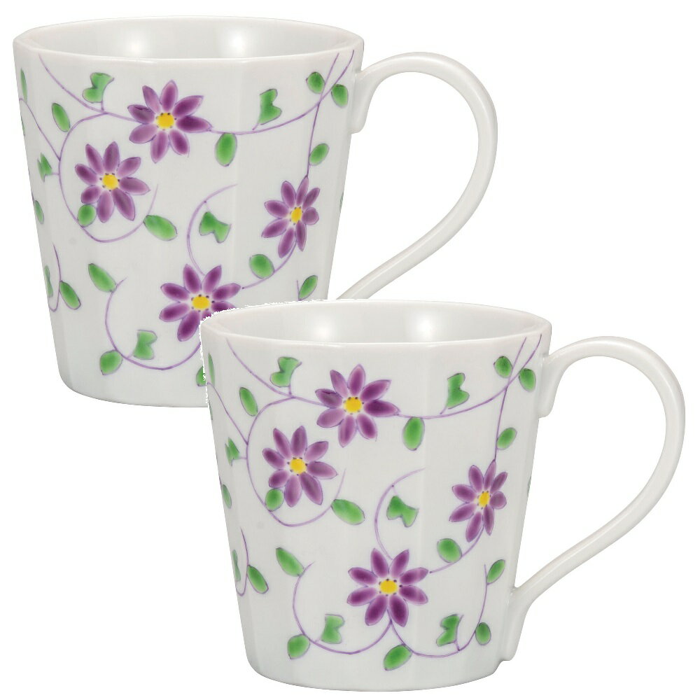 日本の伝統工芸品【九谷焼】マグカップ 花唐草文（2客組）