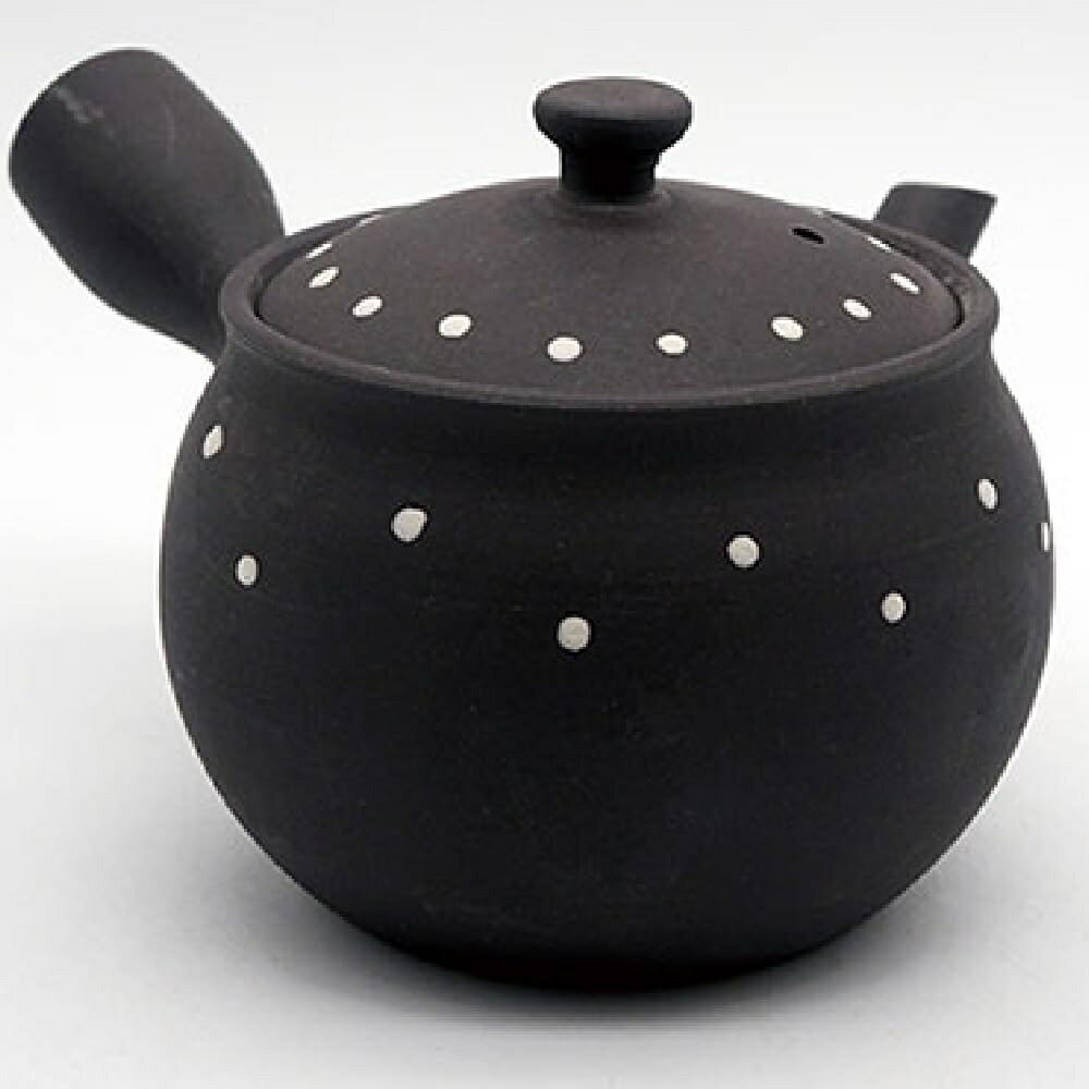 萬古焼 陶山製陶所 1.5号 ダルマ黒泥吹ドット 急須(サークル網)