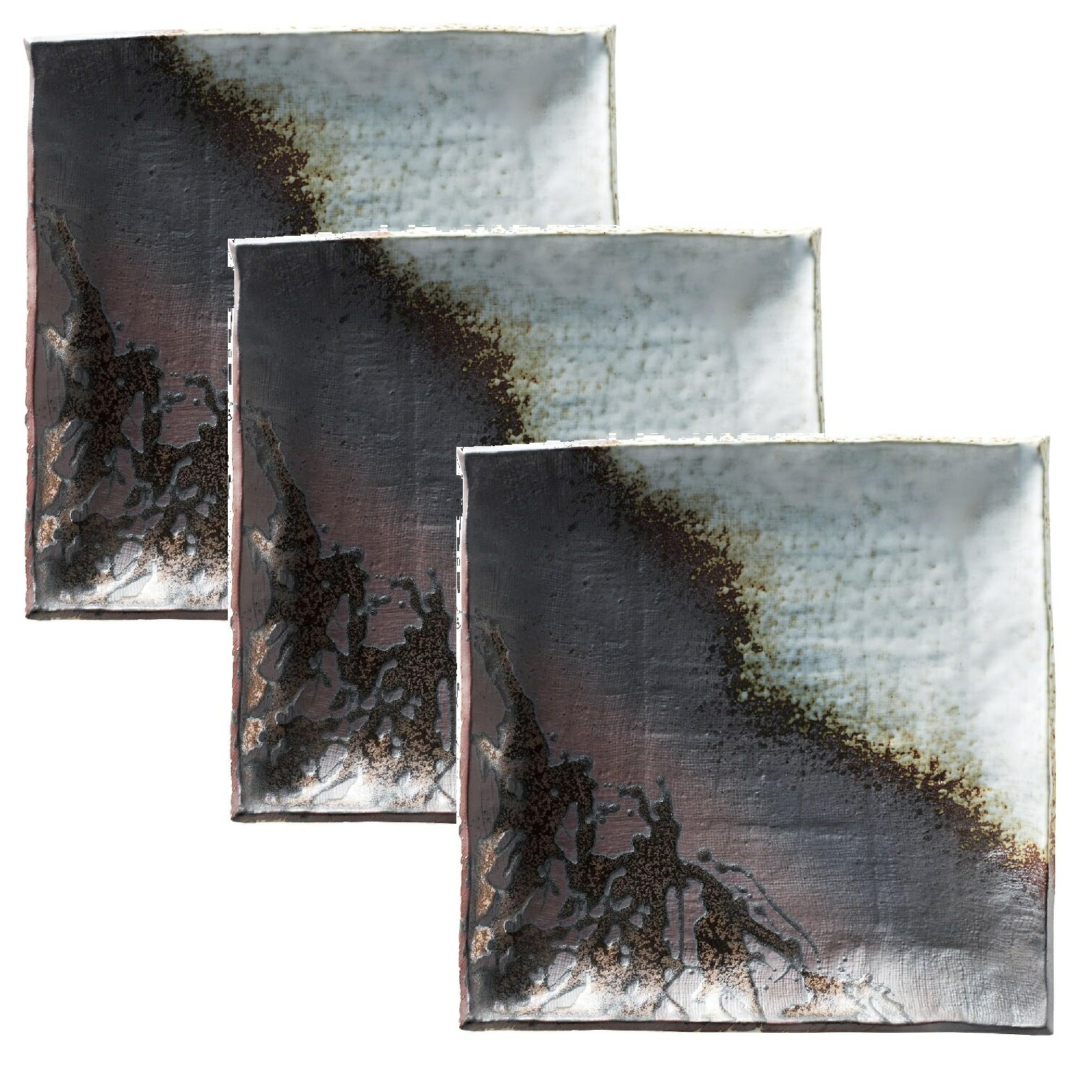 萬古焼 白彩金彩 5号 正角皿 (3枚組)約16×16×2cm(3.0)