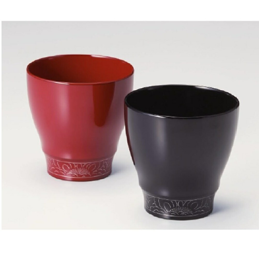 越前漆器 越前塗り プラチナ牡丹彫 フリーカップ ペア 朱・黒