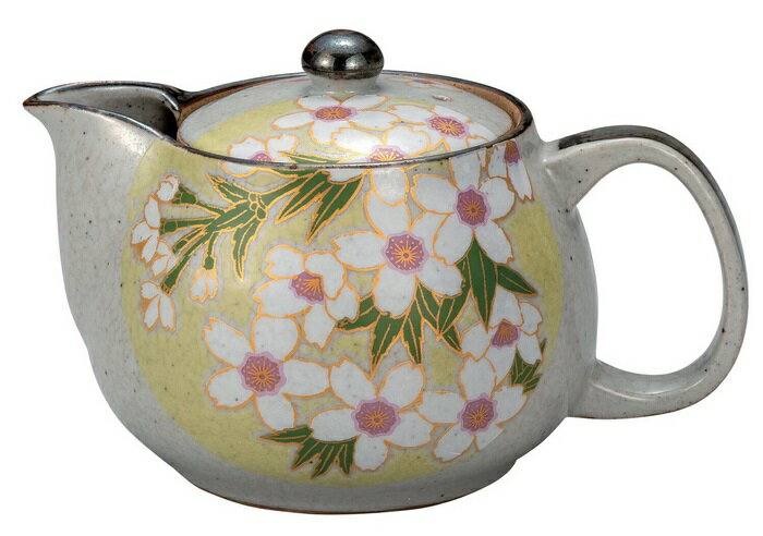 日本の伝統工芸品【九谷焼】ポット急須 花桜 網付