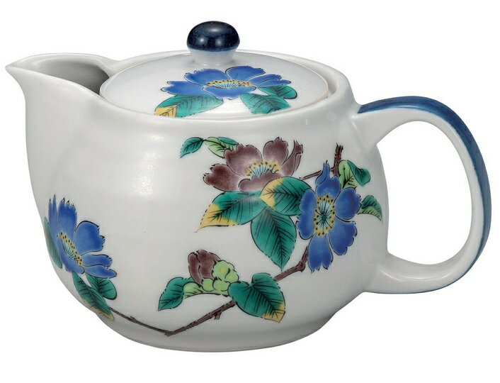 日本の伝統工芸品【九谷焼】ポット急須 山茶花 網付