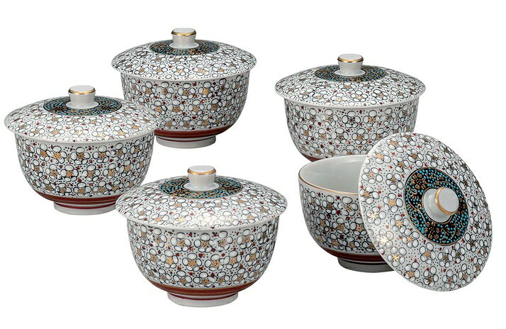 日本の伝統工芸品【九谷焼】蓋付汲出揃 梅詰（5客組）