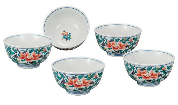 日本の伝統工芸品【九谷焼】汲出揃 牡丹唐草（5客組）