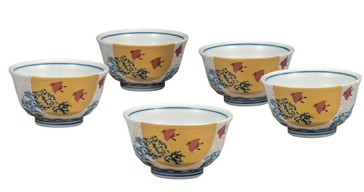 日本の伝統工芸品【九谷焼】汲出揃 波千鳥（5客組）