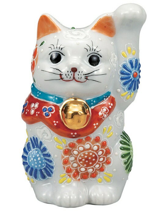 日本の伝統工芸品【九谷焼】3.3号招き猫 白盛花