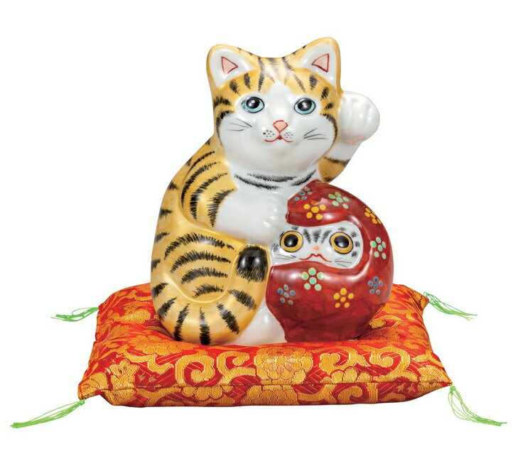 Rakuten - 日本の伝統工芸品【九谷焼】5号達磨招き猫 金彩 布団付