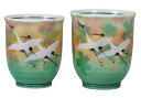 日本の伝統工芸品【九谷焼】組湯呑 金箔花群鶴 山田登陽志