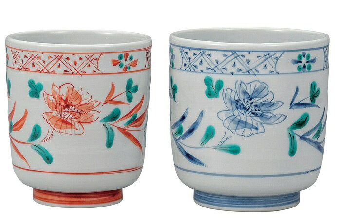日本の伝統工芸品【九谷焼】組湯呑 色呉須花渕小紋