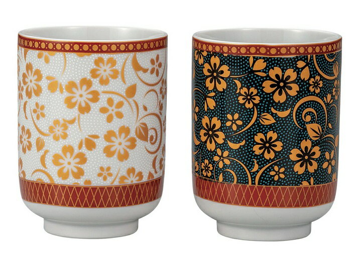 日本の伝統工芸品【九谷焼】組湯呑 青粒白粒桜