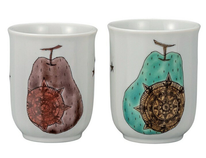 日本の伝統工芸品【九谷焼】組湯呑 ラ・フランス 岡田絹代