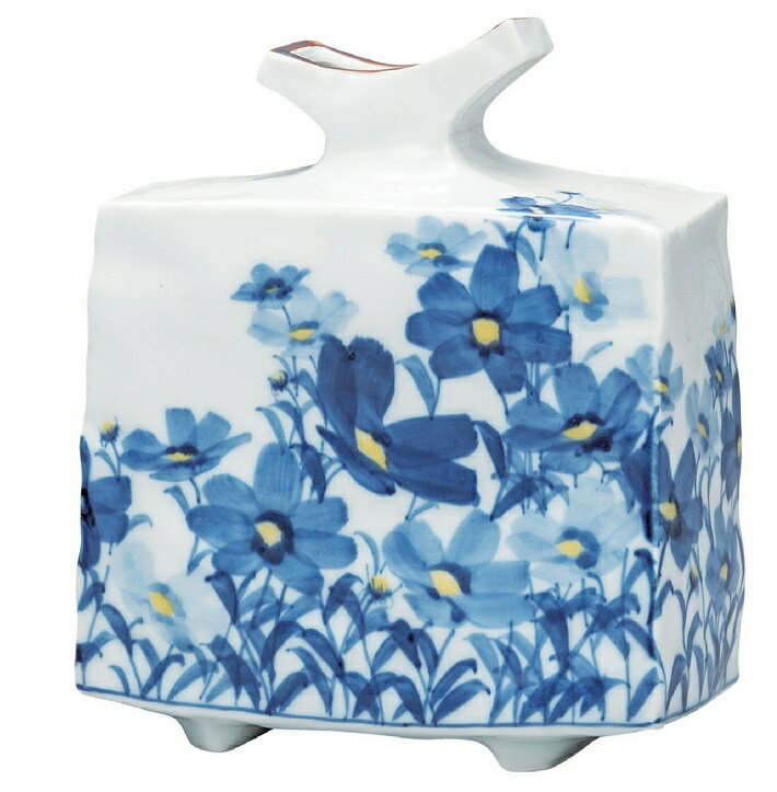 乐天商城 - 日本の伝統工芸品【九谷焼】 6号花瓶 染付秋桜 宮吉ゆみこ