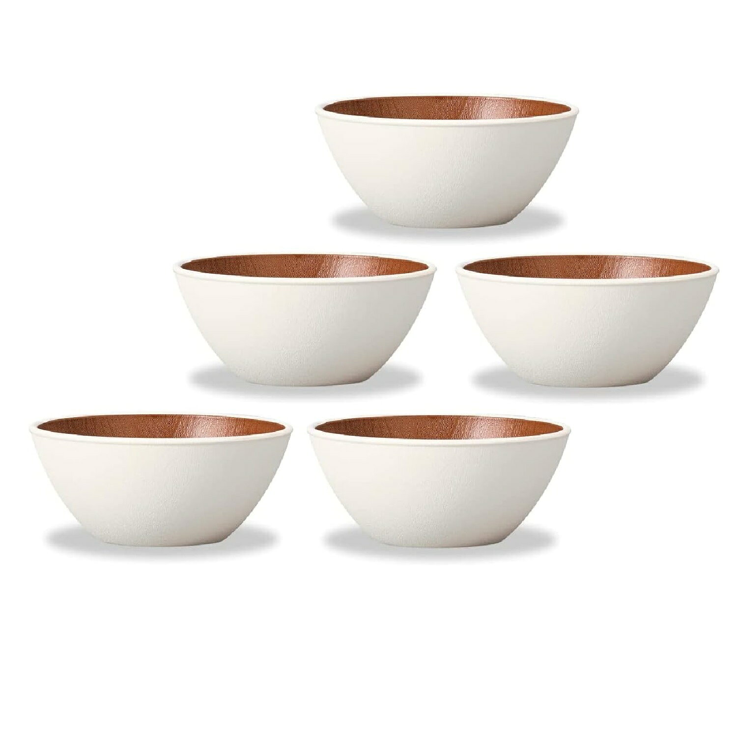 Rakuten - 山中漆器 山中塗 レンジ対応 ナチュール 欅木目 ボウル 中 ホワイト&ブラウン・家庭用電子レンジ・家庭用食洗機対応（5客組）