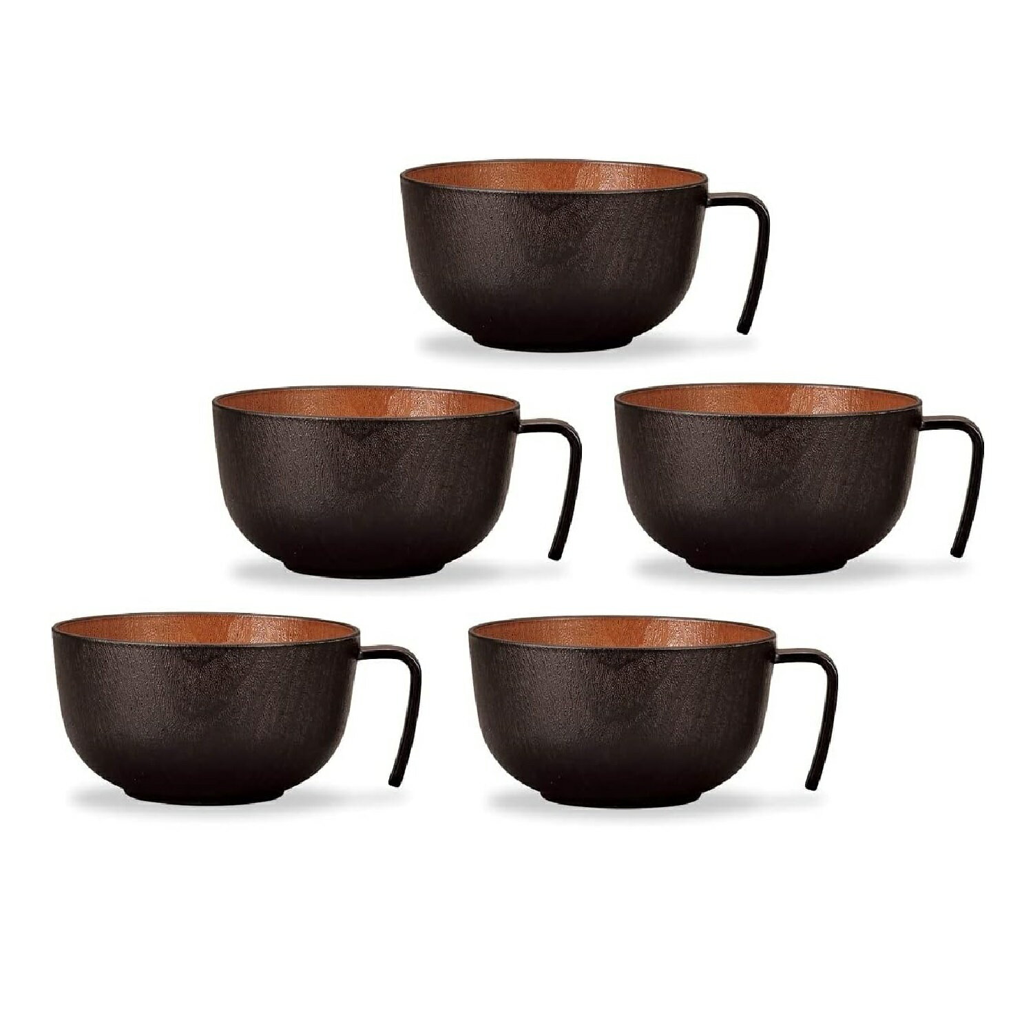 樂天商城 - 山中漆器 山中塗 レンジ対応 ナチュール 持ち手付 スープ ボウル ブラック&ブラウン・家庭用電子レンジ・家庭用食洗機対応（5客組）