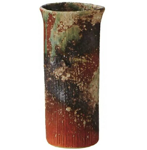 信楽焼　コゲ窯肌口広寸胴花入・8号