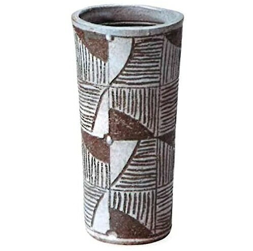 信楽焼　白釉線彫花入・7.5号