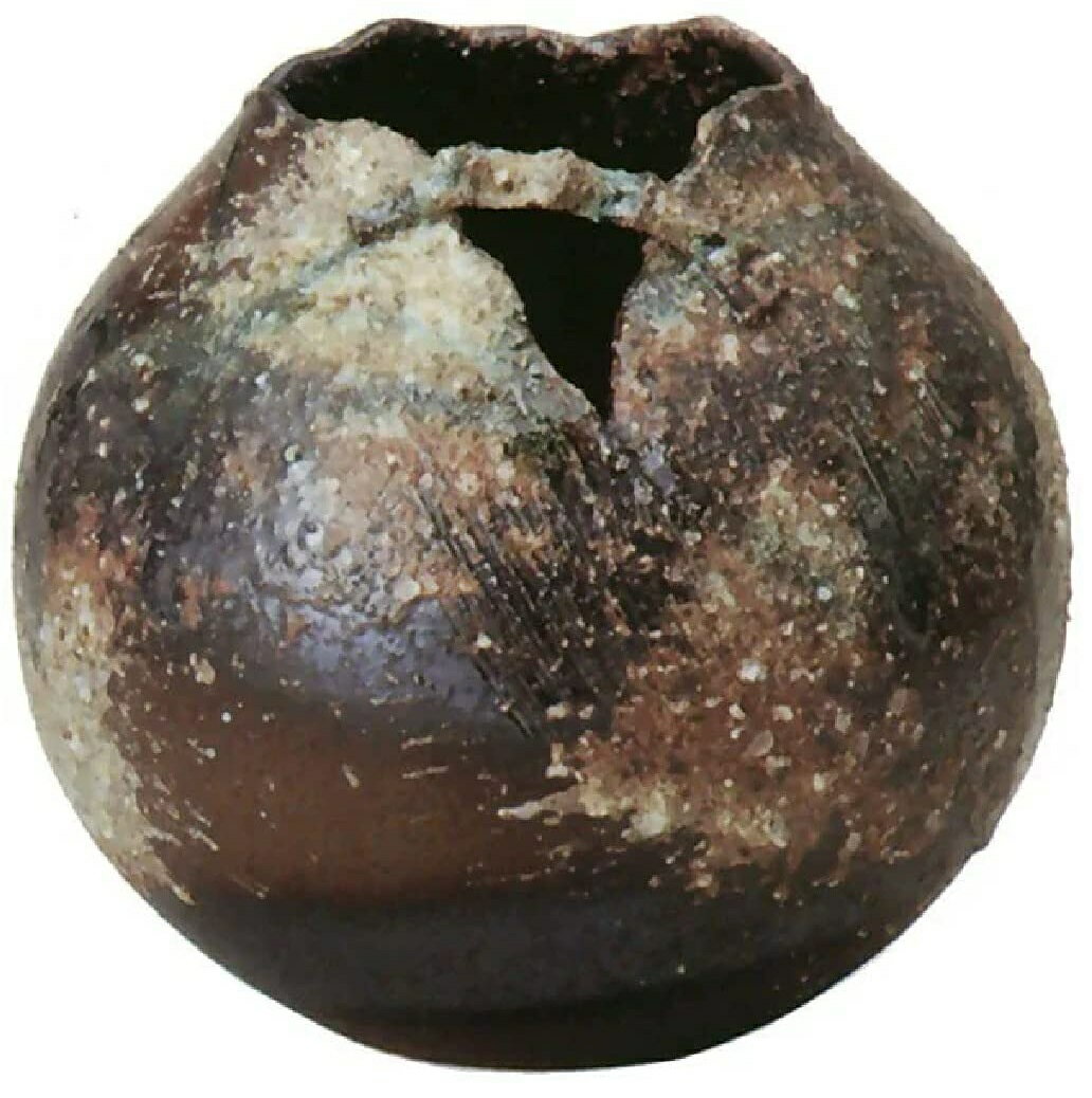 信楽焼　織部手付花瓶　6.5号