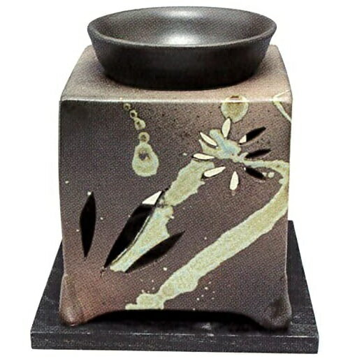 常滑焼・山房窯 茶香炉 杉板付 約10×10×12cm