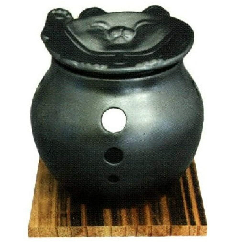 常滑焼　茶香炉　里山窯　猫皿　杉板付　径10×10のサムネイル