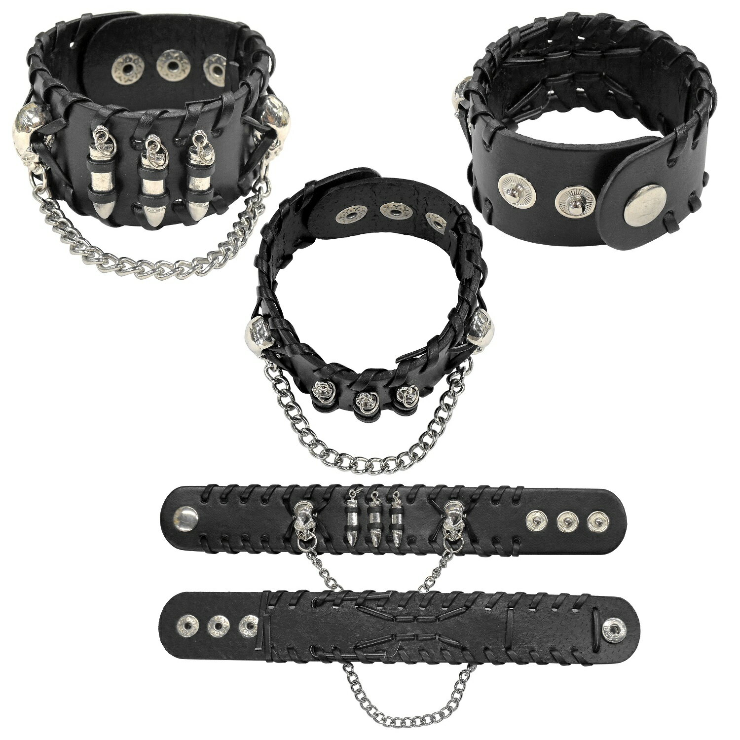 トリオカトラリー TRIO　LR0007 パンクアクセサリー スカル&ブレット&チェーンパンクブレスレット(1個)