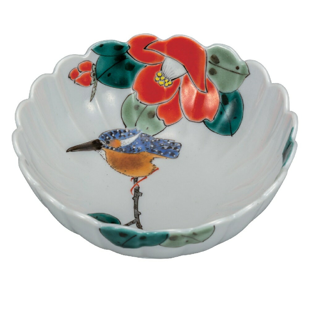 乐天商城 - 日本の伝統工芸品【九谷焼】5.2号鉢 椿に翡翠 福田良則