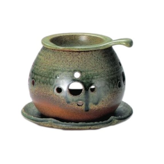 常滑焼 里山 茶香炉(アロマポット)　織部　Φ11×H10cm