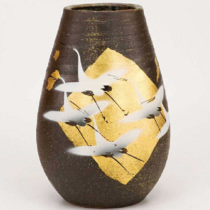 Rakuten - 日本の伝統工芸品【九谷焼】8号ナツメ花瓶　金箔群鶴