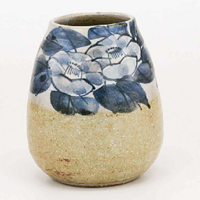 日本の伝統工芸品【九谷焼】4号花生　藁灰釉山茶花
