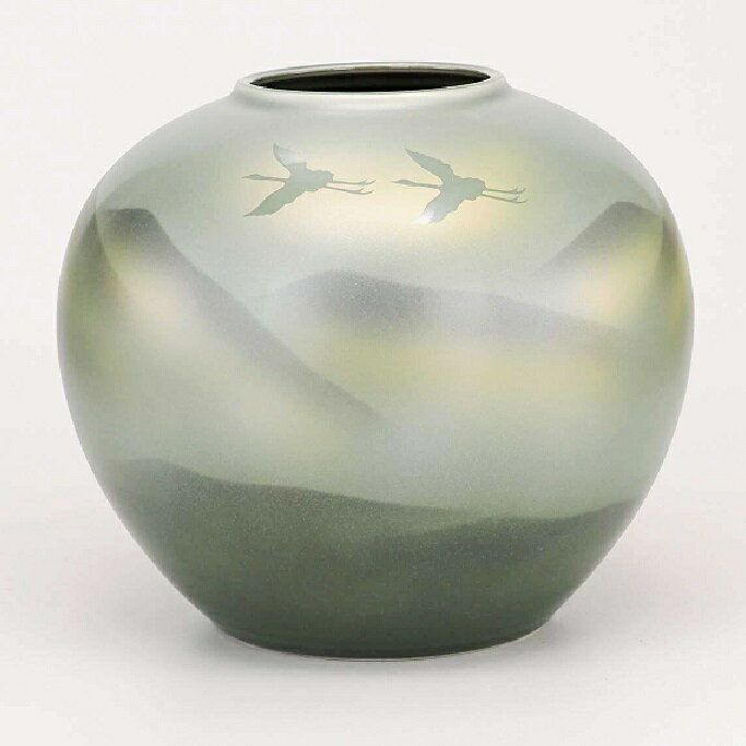 乐天商城 - 日本の伝統工芸品【九谷焼】8号花瓶　銀彩鶴連山