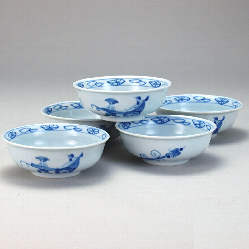 乐天商城 - 日本の伝統工芸品【九谷焼】4号小鉢揃 人力車（5客組）