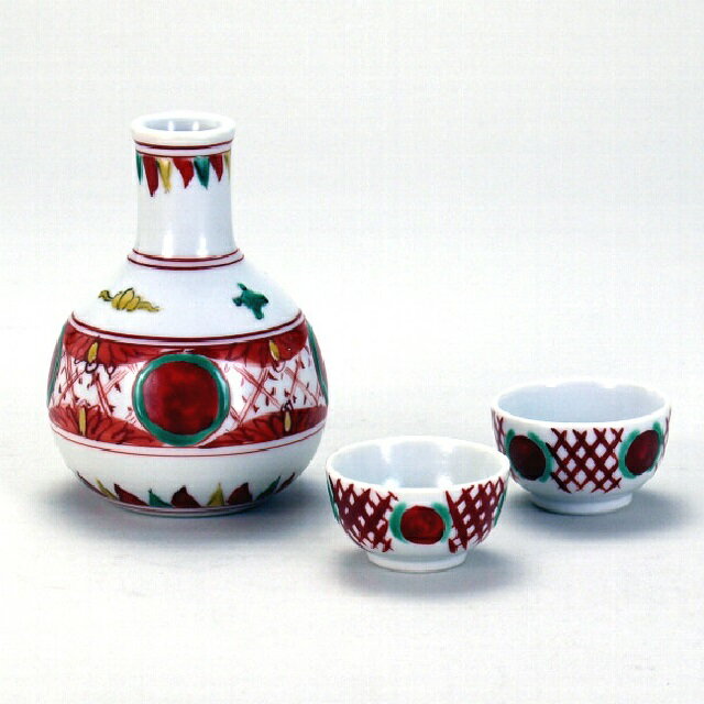 乐天商城 - 日本の伝統工芸品【九谷焼】晩酌揃 赤絵玉文（徳利1本・盃2個入）