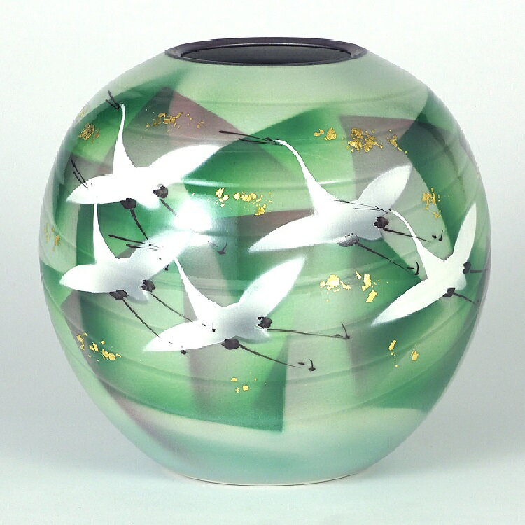 乐天商城 - 日本の伝統工芸品【九谷焼】7号花瓶 金箔群鶴 作家：登陽志