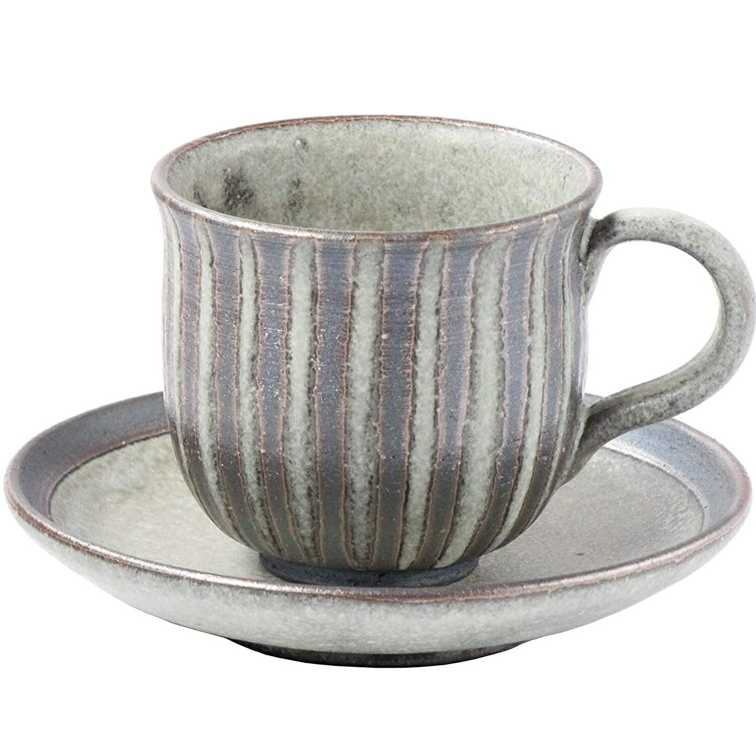 信楽焼 萌黄ストライプ コーヒー碗皿