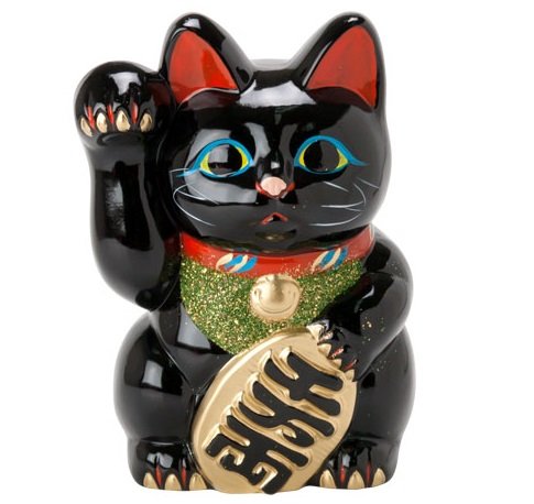 樂天商城 - 常滑焼 招き猫　梅月 黒小判猫（右手）　6号　高さ：19cm