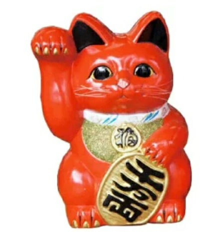 Rakuten - 常滑焼 招き猫　梅月 赤小判猫（右手）8号高さ：25cm
