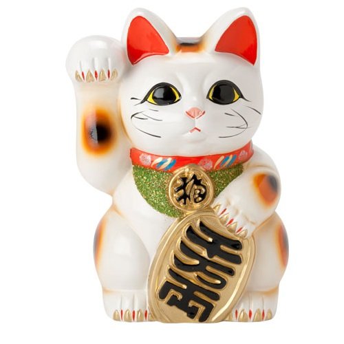 乐天商城 - 常滑焼 招き猫　梅月 白小判猫　（右手）6号高さ：19cm